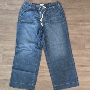 Lane Bryant Blue Denim Joggers with White Drawstring